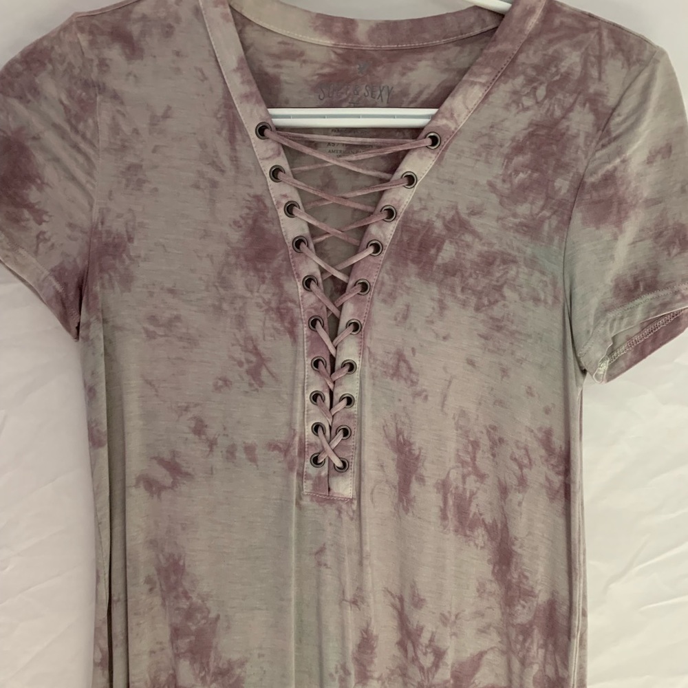 Pink/Nude Tie Die Lace Up Tee